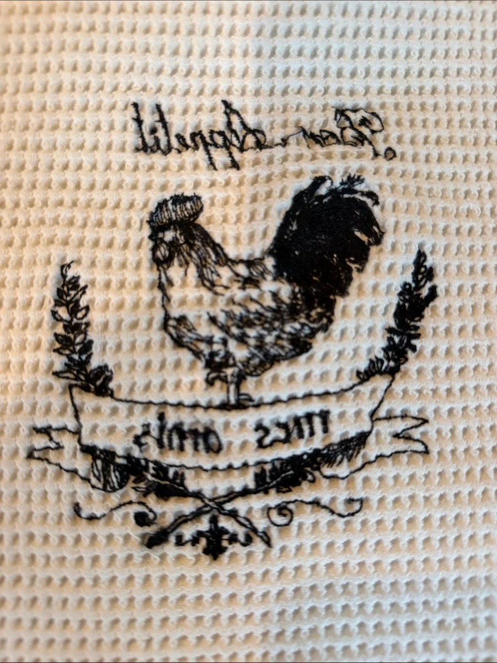 Vintage French Country Rooster Kitchen Towel Waffle Weave Bon Appétit